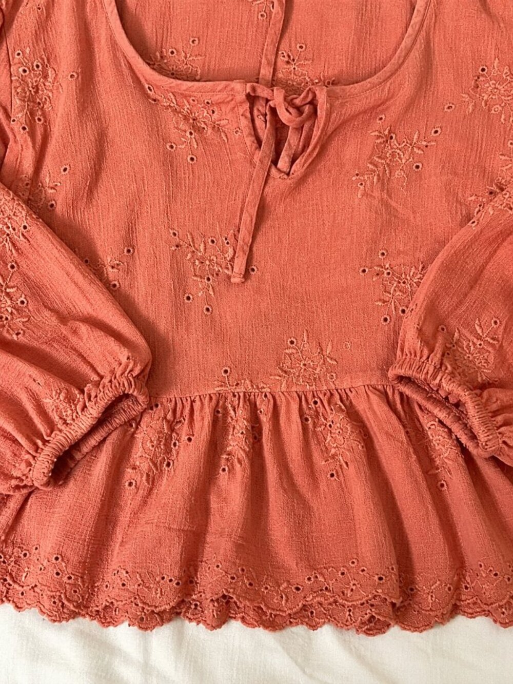 Hollister Small Coral Eyelet Embroidered Peplum Blouse Boho Cottagecore